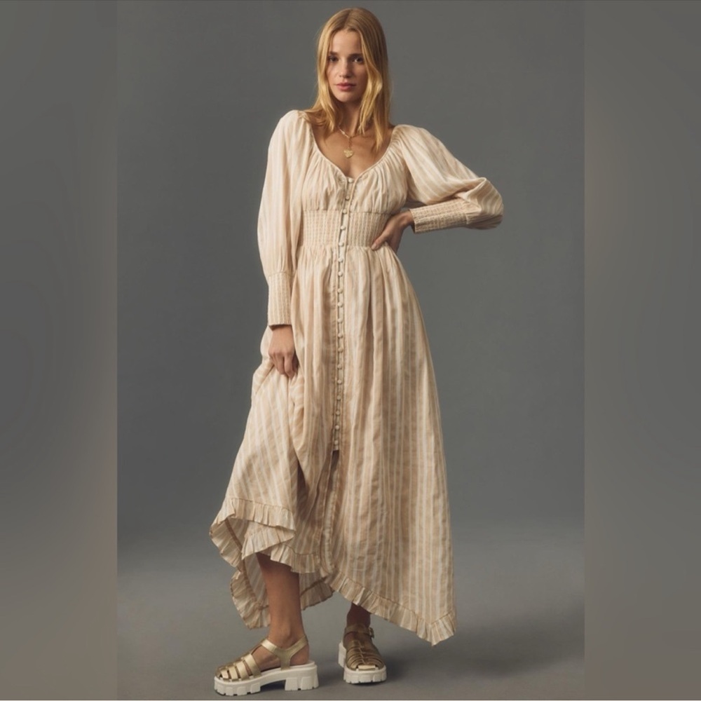 Anthropologie Cream Striped Maxi Dress